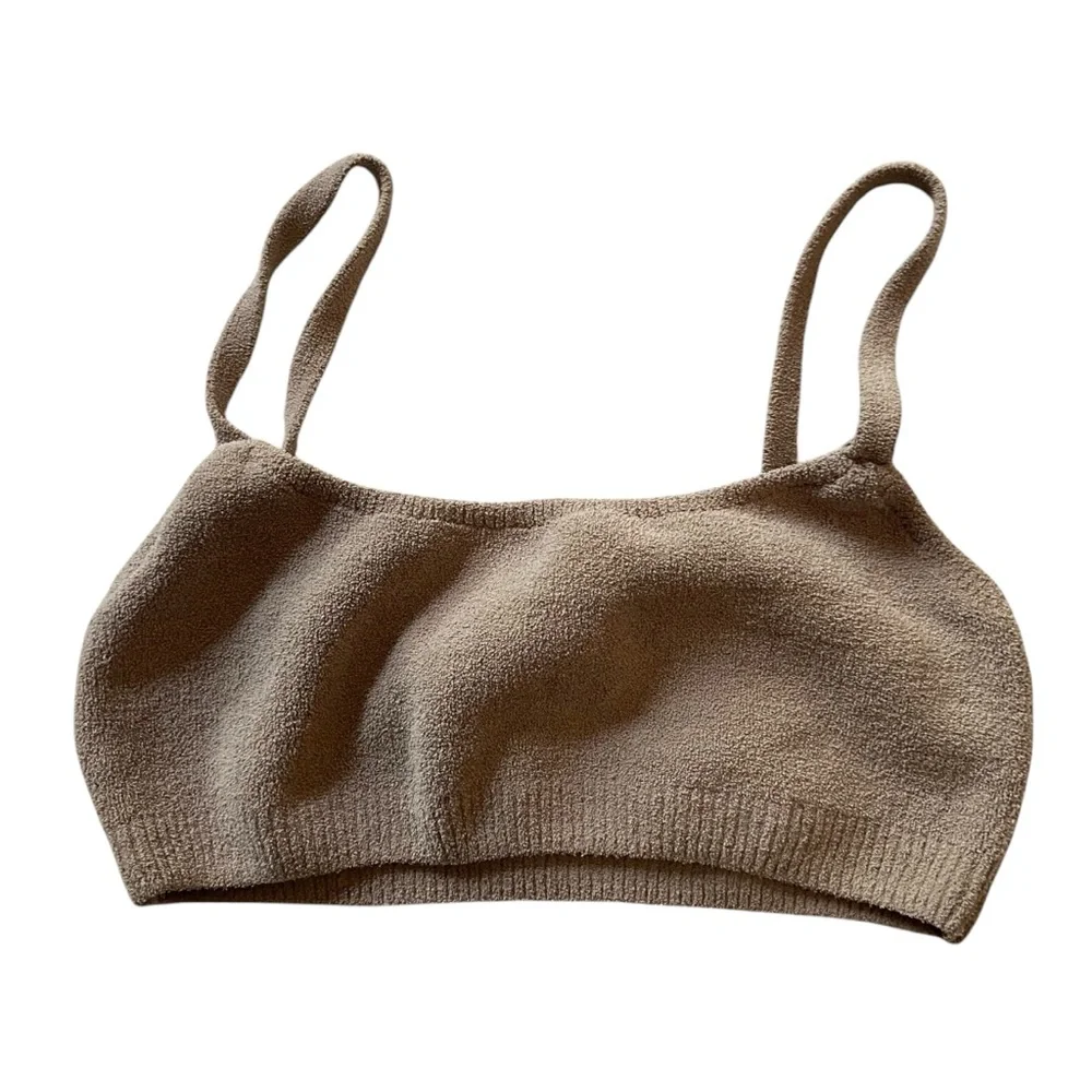 SKIMS Light Cozy Scoop Bralette Desert Tan Fuzzy Small - Picture 3 of 9